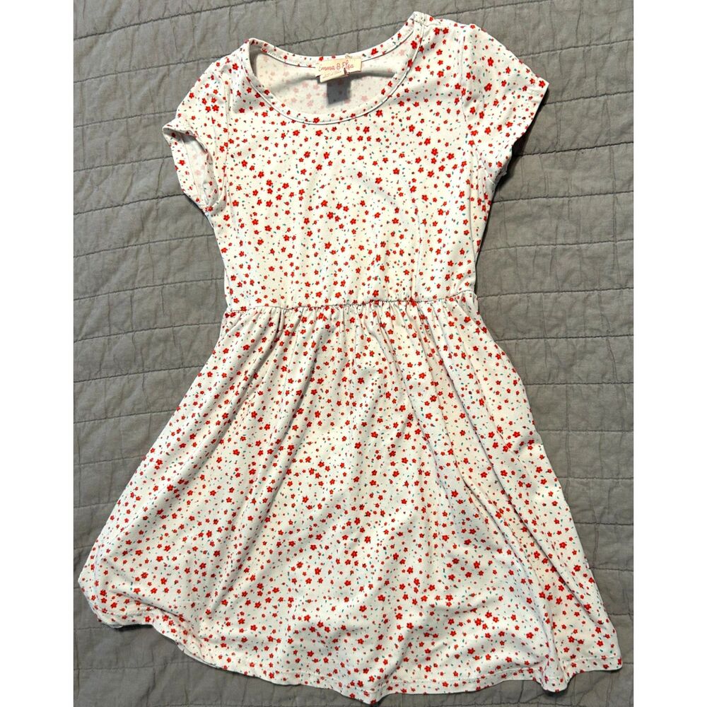 Emma & Elsa White Dress with Orange/Red Floral Print Girl's Size 7